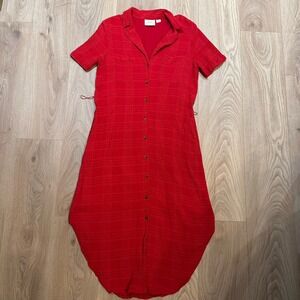 Maeve by Anthropologie Aria Textured Button Front Dress Red Size Large Midi